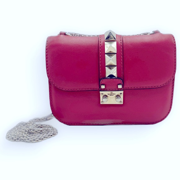 Auth Valentino Garavani Fuchsia Rockstud Small Flap Glam Lock Shoulder Bag - Picture 13 of 16
